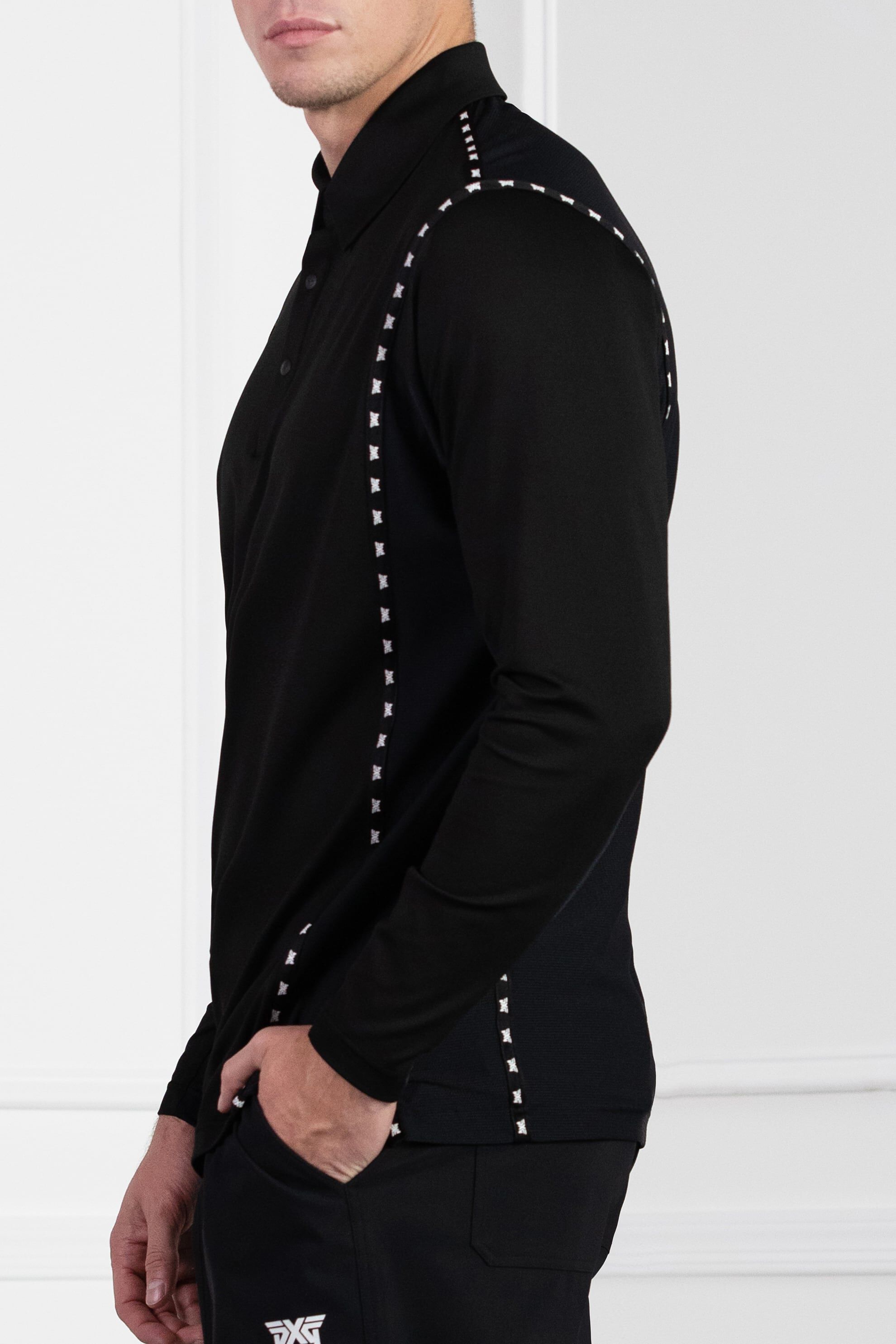 Men's Panelled Long Sleeve Polo Black